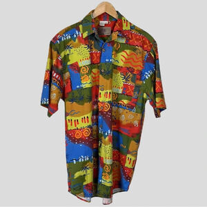 THE TERRITORY AHEAD Shirt Vintage 90s Button Front Graphic Short Sleeve, Size MT